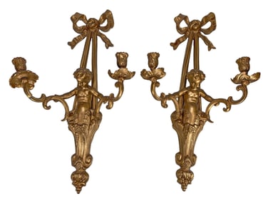 Vintage Pair of Gilt Metal Wall Sconces