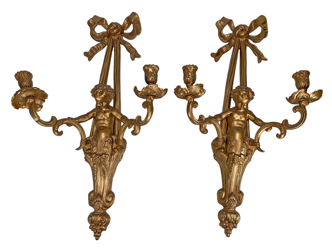 Vintage Pair of Gilt Metal Wall Sconces (1 of 5)