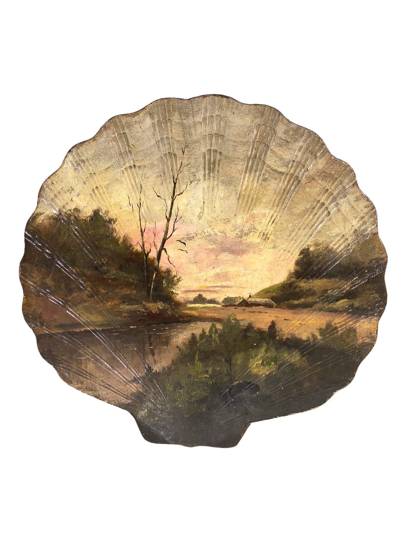 1889s Hand Painted Scallop Plaque, signed: 1889s Hand Painted Scallop Plaque, signed. 9 1/4 x 9 in.Local Pick up call one day before to make an appointment. TO SHIP THIS ITEM IN USA OR INTERNATIONAL, PLEASE CONTACT THE SHIPPERS : 1) UPS store1