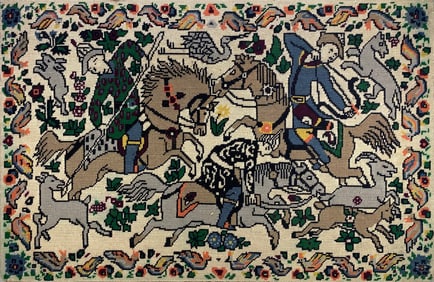 Vintage Persian Hunters Needlepoint