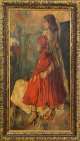 Antique Oil on Canvas Woman Painting, signed