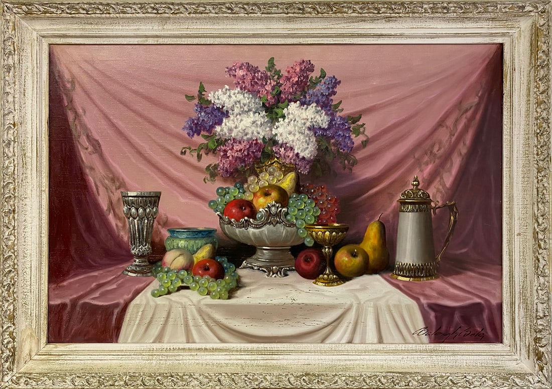 Bela BALOGH (1909-1980) Hungarian Still Life Oil on Canvas: Bela BALOGH (1909-1980) Hungarian Still Life Oil on Canvas. 29 3/8 x 41 1/4 x 2 1/2 in framed. 36 x 24 in unframed.Local Pick up call one day before to make an appointment. TO SHIP THIS ITEM IN USA OR