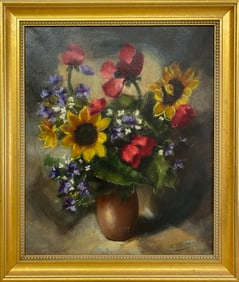 Vintage Still Life Oil on Canvas Painting, signed