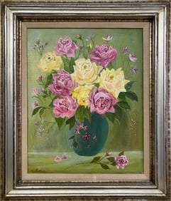 Vintage Still Life Oil on Canvas Painting, signed