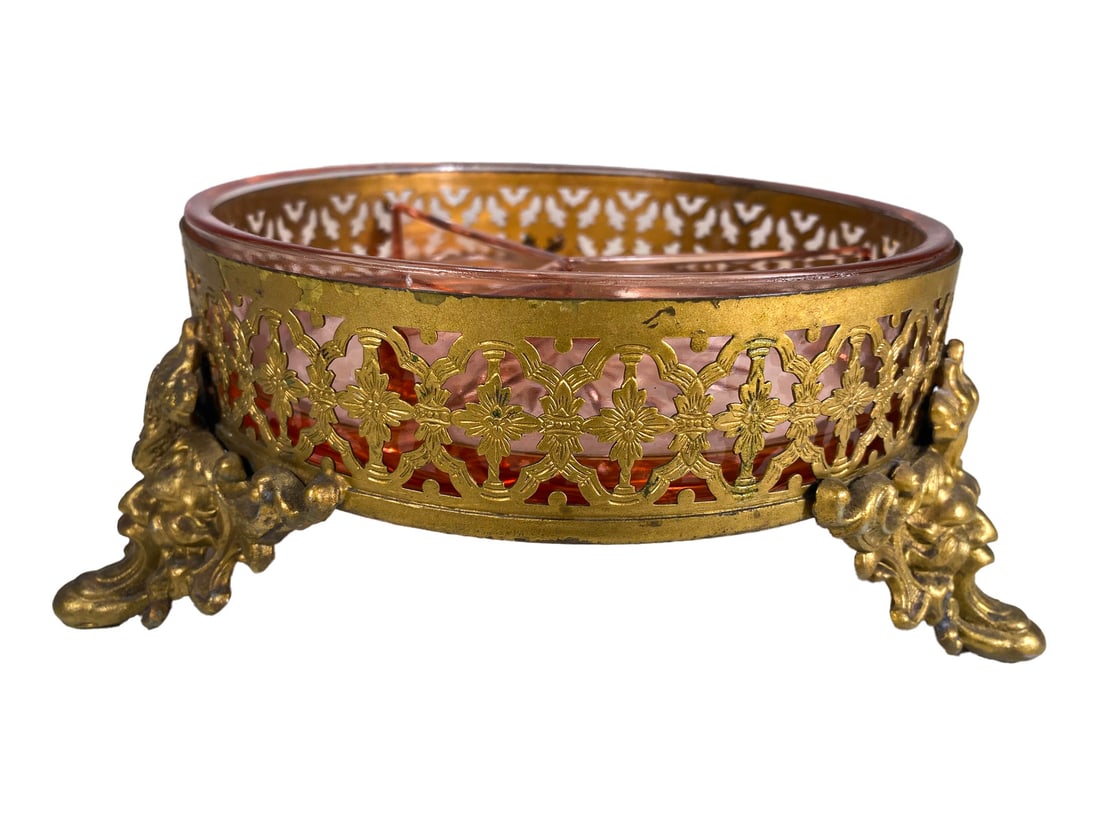 Antique Gilt Bronze & Pink Glass Service Bowl (1 of 4)