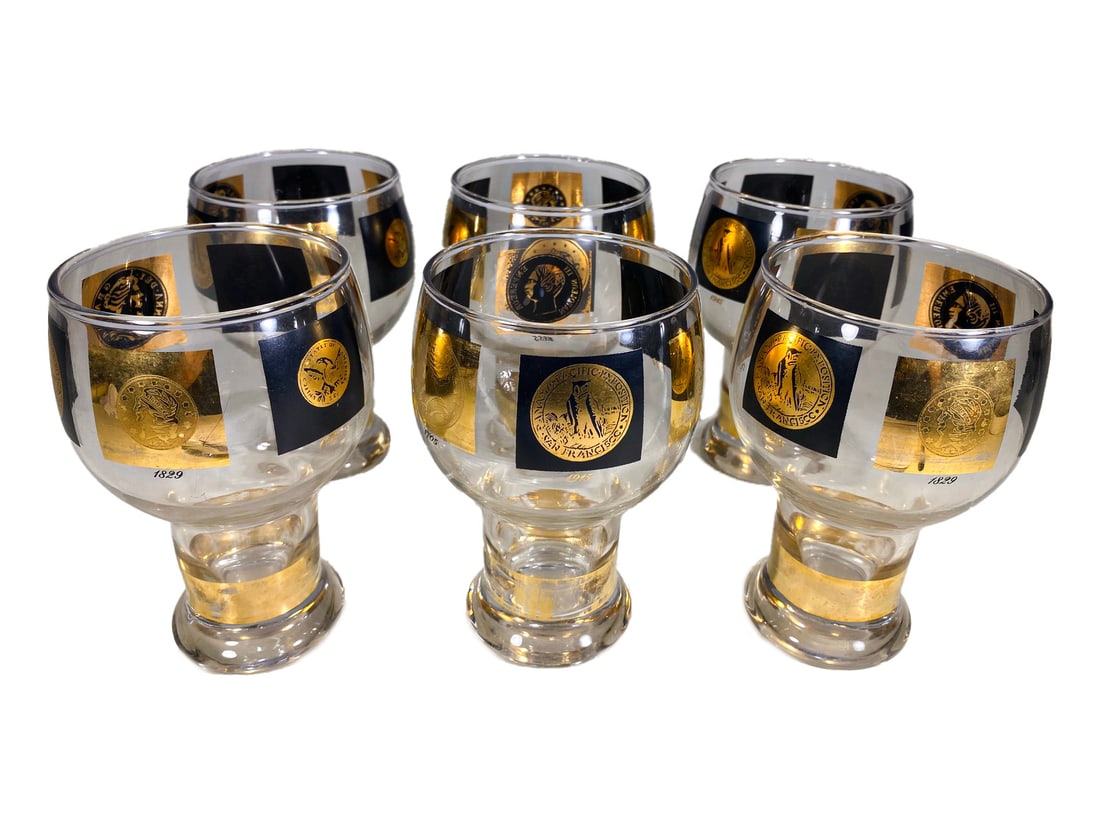 1960s Set of 6 22 K Gold & Coin Barware Glasses (1 of 5)
