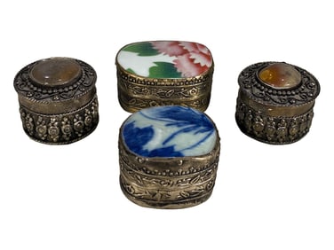 4 Small metal, Porcelain & Stones Boxes