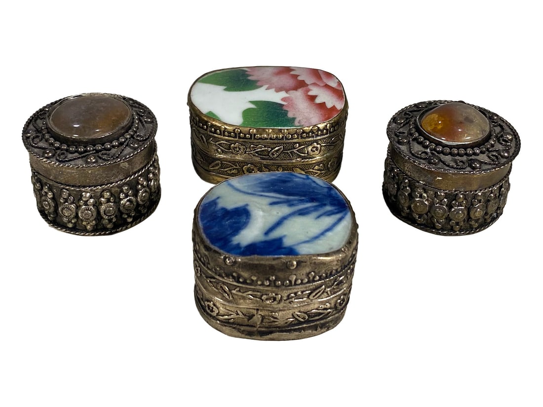 4 Small metal, Porcelain & Stones Boxes (1 of 5)