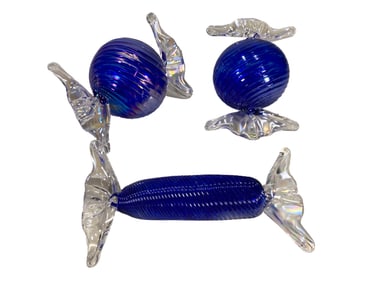 3 Italian Hand Blown Candy Murano Glass