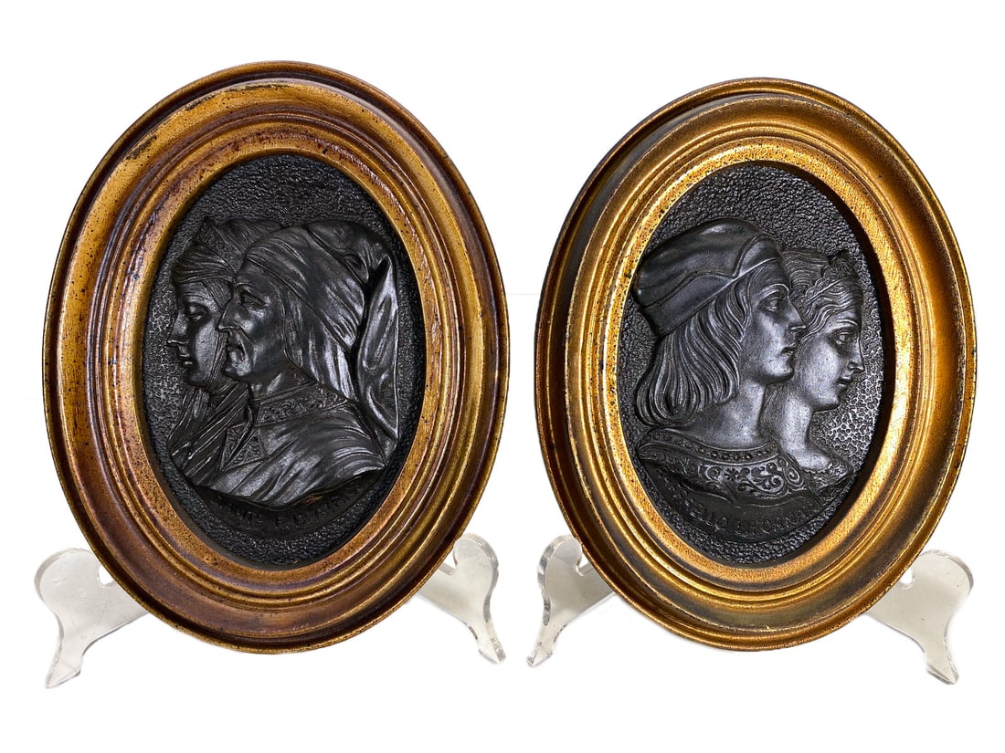 Dante & Beatrice, Raffaello & Fornarina Plaques: Dante & Beatrice, Raffaello & Fornarina Framed Composition Plaques. 9 x 6 7/8 x 7/8 in.Local Pick up call one day before to make an appointment. TO SHIP THIS ITEM IN USA OR INTERNATIONAL, PLEASE CONTA