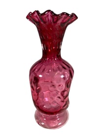 Fenton Polka Cranberry Glass Vase
