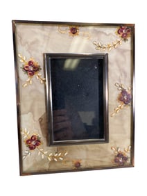 Vintage Glass & Needlework Picture Frame