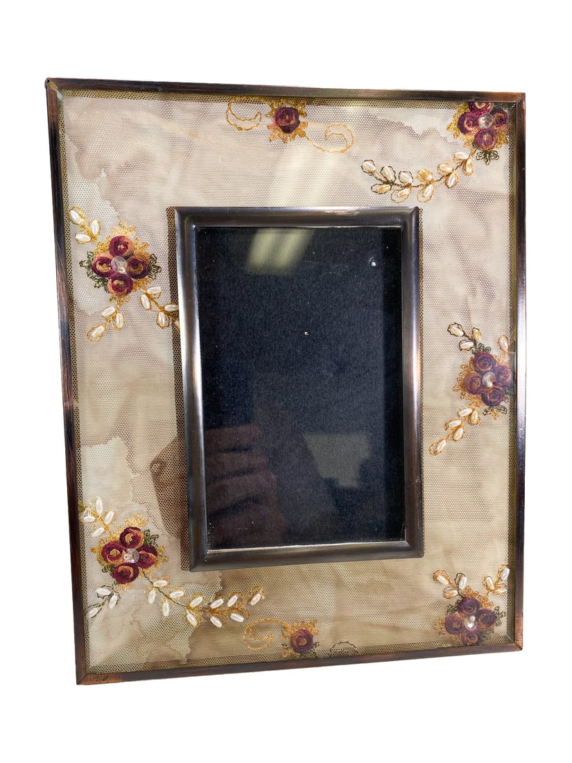 Vintage Glass & Needlework Picture Frame (1 of 5)