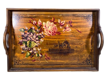 Antique Hand Painted Roses Nice Wood Tray