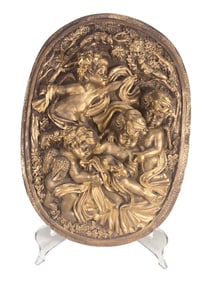 Vintage Cherubs Gilt Plaster Plaque