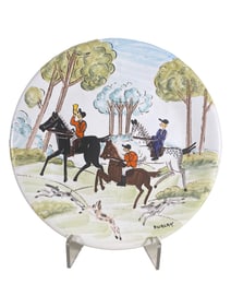 Signed Furlan, Italian Hand Painted Porcelain Wine Decanter Plate