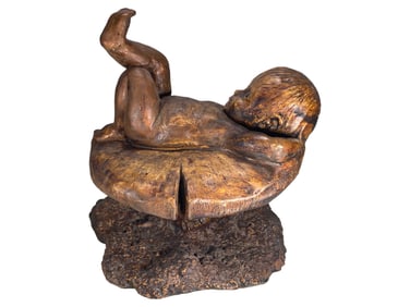 Vintage Carved Wood Baby Lie down Sculpture
