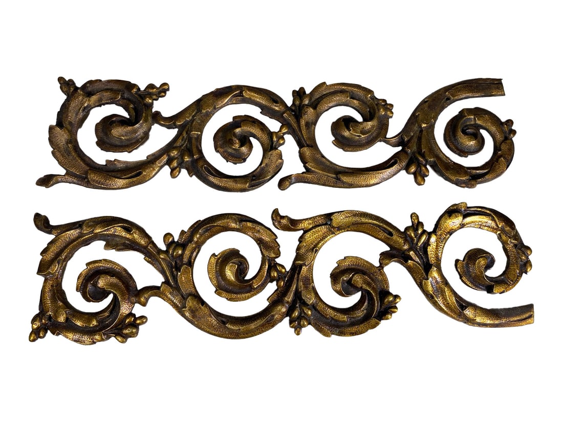 2 Antique Gilt Bronze Furniture Ornaments: 2 Antique Gilt Bronze Furniture Ornaments. 12 1/8 x 3 in.Local Pick up call one day before to make an appointment. TO SHIP THIS ITEM IN USA OR INTERNATIONAL, PLEASE CONTACT THE SHIPPERS : 1) UPS store
