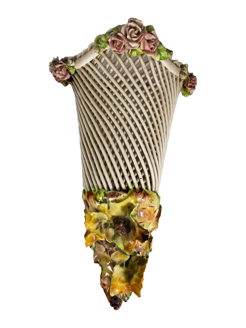 Italian Open Lace Porcelain Wall Vase: Italian Open Lace Porcelain Wall Vase. 10 7/8 x 7 x 4 3/8 in.Local Pick up call one day before to make an appointment. TO SHIP THIS ITEM IN USA OR INTERNATIONAL, PLEASE CONTACT THE SHIPPERS : 1) UPS s