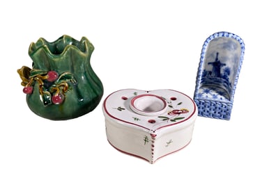 Set of 3 Holland, Chinese Shiwan & faience Inkwell
