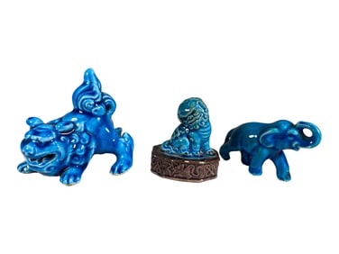 3 Chinese Blue Glazed Porcelain Fig