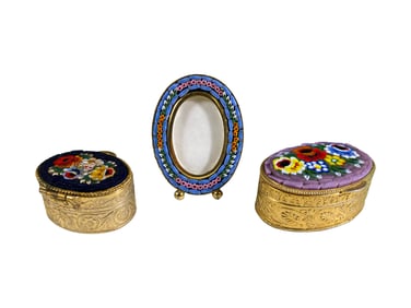 3 Miniature Micro Mosaic Picture Frame & Boxes