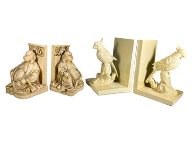 2 Pairs of Composition Buddha & Bird Bookends