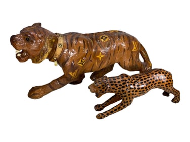 Tiger Painted with Louis Vuitton Monogram & Cheetah Statues