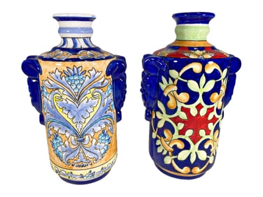 2 Colorful Majolica Vases