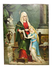 Saint Anne Litho on Metal Religious Painting