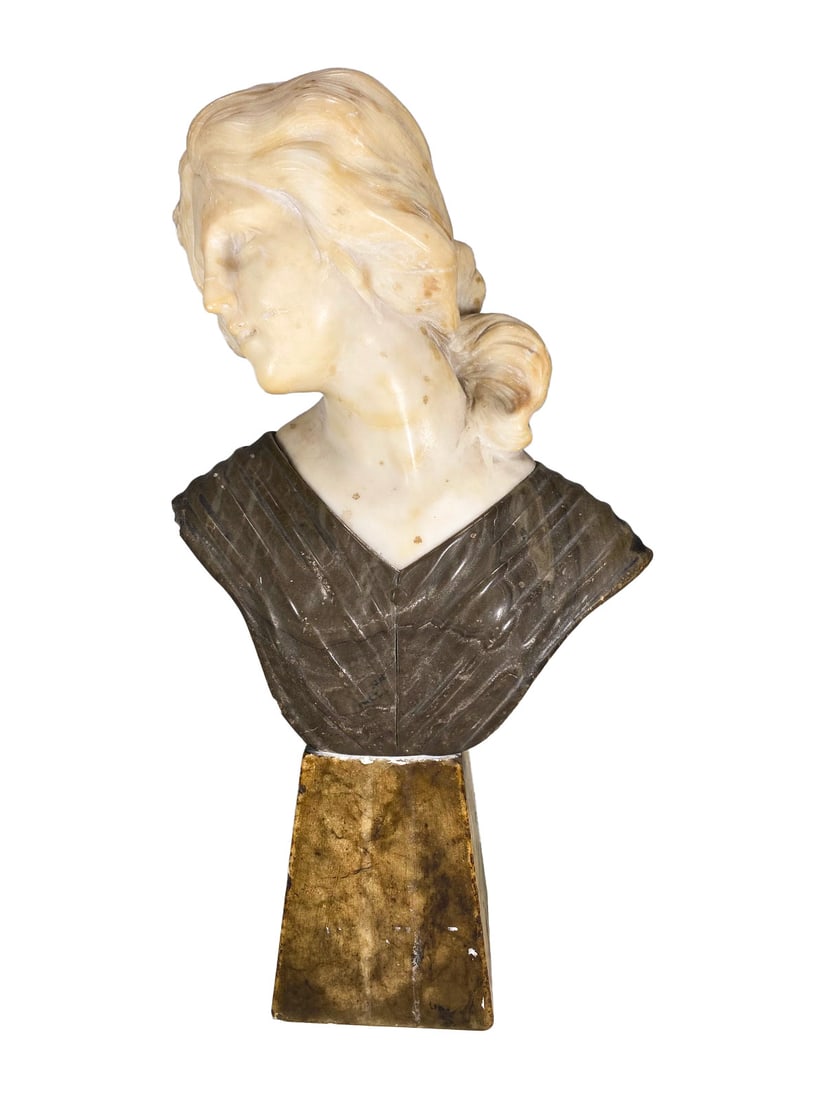 Antique European Alabaster Bust: Antique European Alabaster Bust. 14 7/8 x 8 x 3 7/8 in.Local Pick up call one day before to make an appointment. TO SHIP THIS ITEM IN USA OR INTERNATIONAL, PLEASE CONTACT THE SHIPPERS : 1) UPS store19