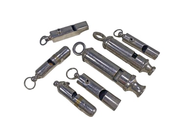 Vintage Set of 7 Police Whistles