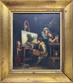 Antique Signed LEROY Oil on Board Painting
