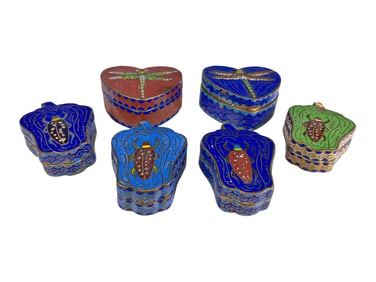Vintage Set of 6 Cloisonne Insects Boxes