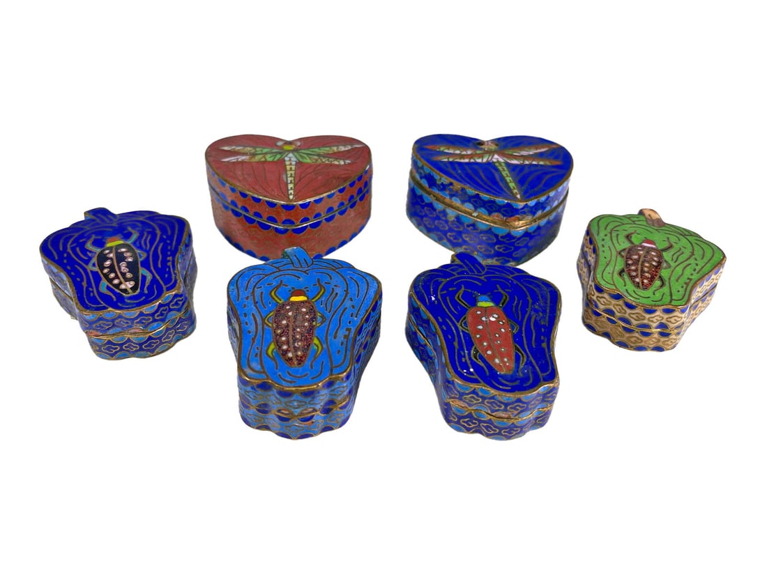Vintage Set of 6 Cloisonne Insects Boxes (1 of 8)