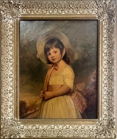 Vintage European Painting over Print on Canvas