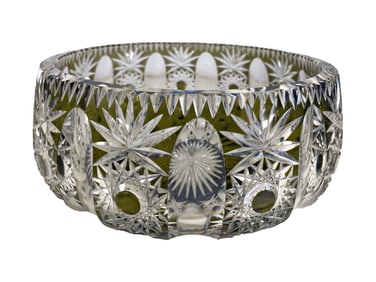 Vintage Green Cut to Clear Crystal Bowl