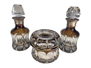 Vintage Brown Cyt to Clear Crystal Vanity Set