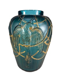 Sabino. France Bird Blue Glass Vase