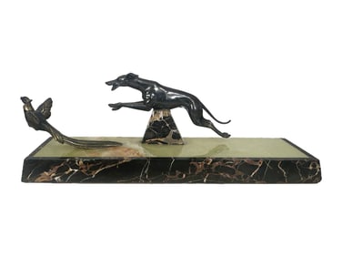 Art Deco Dog Hunting Spelter & Onyx Sculpture