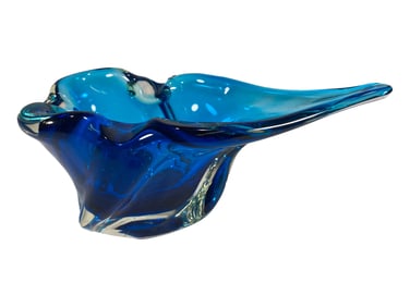 Murano Blue Glass Leaf Ashtray