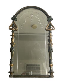 Antique Large Engraved Glass & Iron Mirror