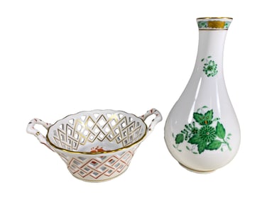 Herend, Hungary Porcelain Bowl & Vase