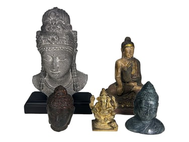 Set of 5 Metal & Composition Buddha Statues