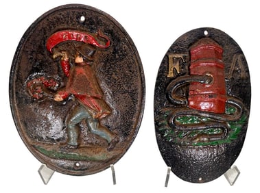 2 Vintage Fire Insurance Iron Plaques