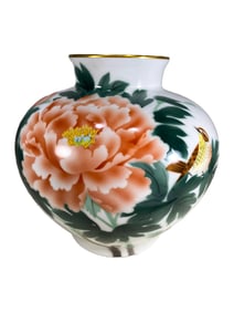 Asian Signed Flowers Porcelain Vase