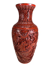 Chinese Cinnabar Flower Vase