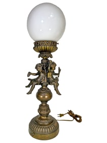 Vintage French Spelter & Glass Table Lamp