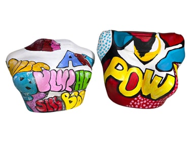 2 Pop Art Hand Painted Plastic Torsos