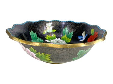 Vintage Chinese Black Cloisonne Bowl